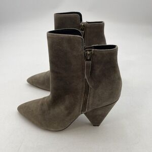 Kenneth Cole Galway Zip Brown Suede Cone Heel Ankle Booties Women's Size 8 M